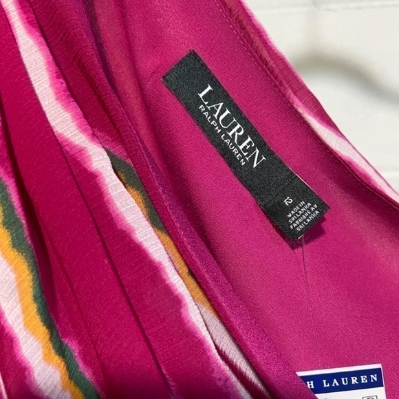 Lauren Ralph Lauren Women's Georgette Dress 12 Pink Striped One-Shoulder Wedding - Picture 5 of 10